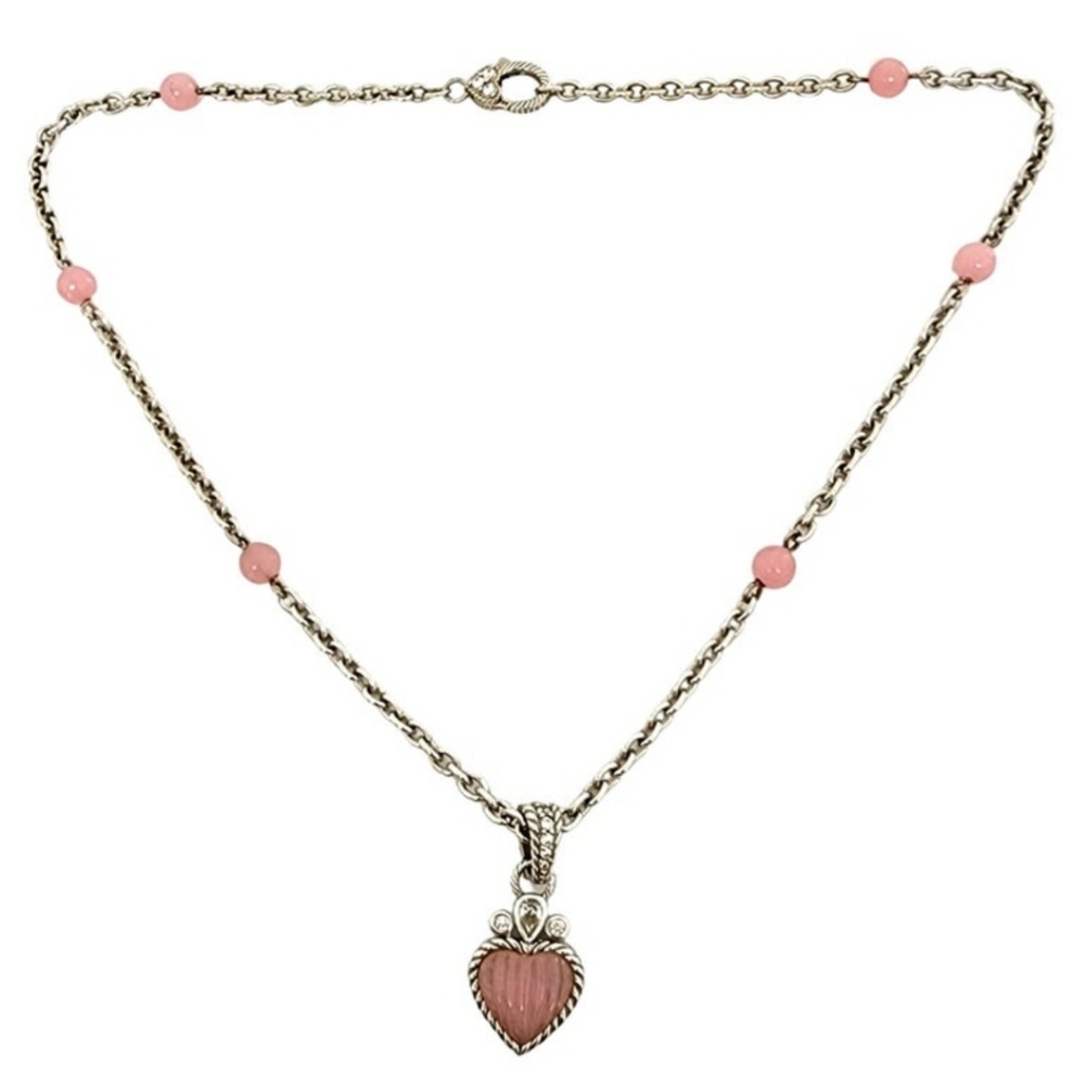 Beautiful Authentic Judith Ripka Pink Jadite 💗 & Beads Sterling Silver Necklace - Picture 7 of 11